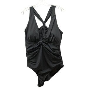 Shapellx One Piece Swimsuit Womens 3XL Black Ruched Padded Shaping Plunge